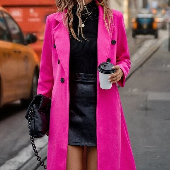 Chic Lapel Neck Double Breasted Overcoat Pink - Picture 1 of 4